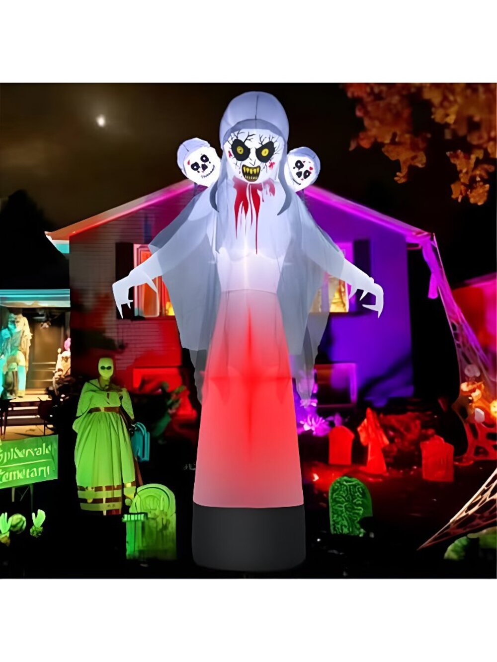 8.6FT Halloween Inflatable Grim Reaper Ghost with Skull Heads